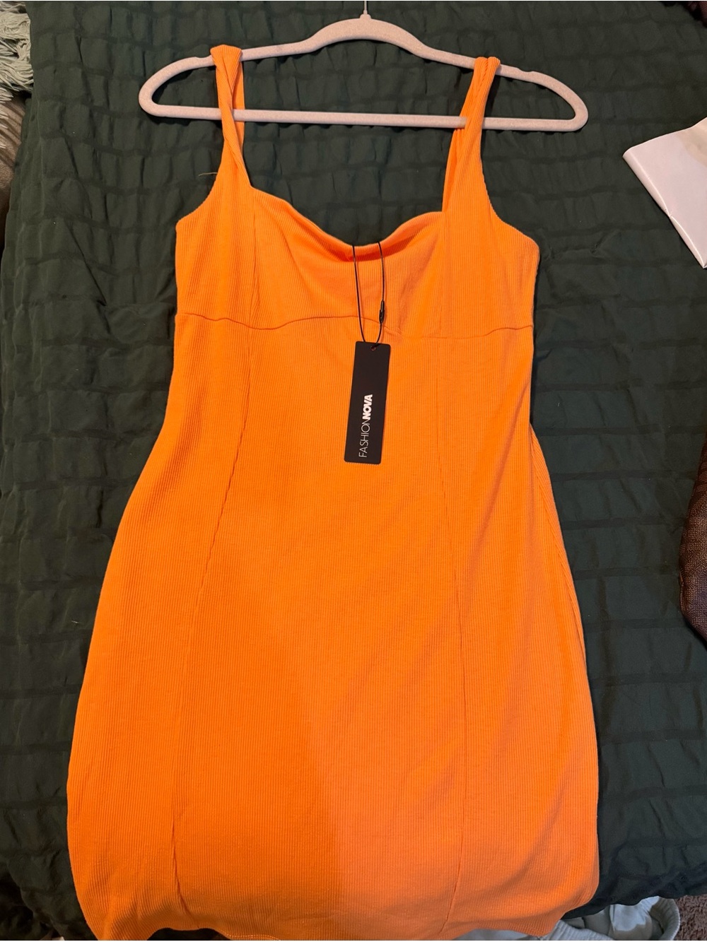 Fashion Nova Bright Orange Ribbed Mini Tank Dress
